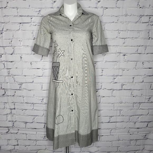 Vintage 1970s Flower Pot Pocket Gingham Dress, size Large - Picture 2 of 12